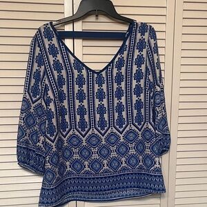 Chic Blue Patterned Women's Blouse